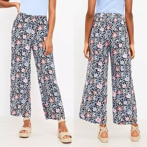 BNWT LOFT Navy Blue Spring Bloom Tall Fluid Wide Leg Crop Pant Sz LT Boho Chic